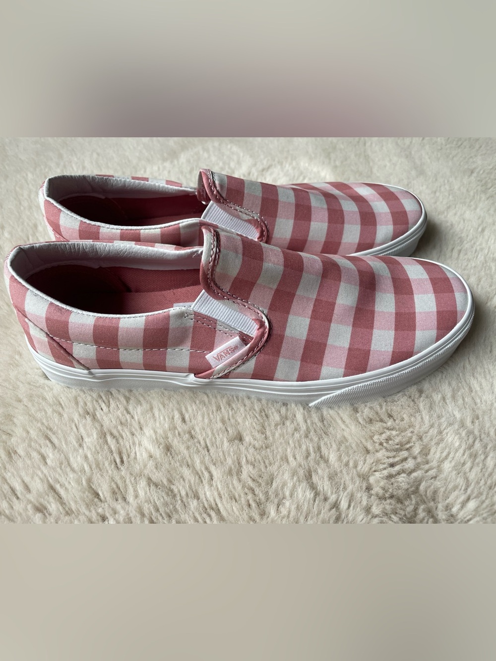 Vans | Gingham Rosette Pink & White Sneakers | 9.5 - Picture 4 of 11